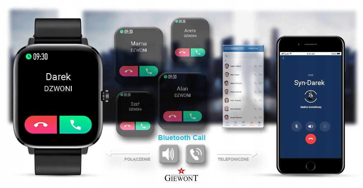 Zegarek DAMSKI SMARTWATCH WODOSZCZELNY MENU PL 3D Marka Giewont