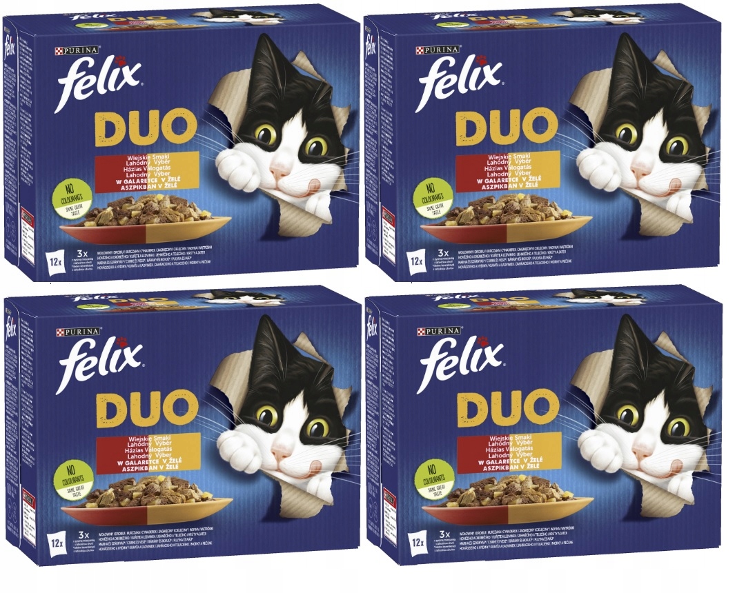 Levně Felix Fantastic Duo vlhké krmivo , masová příchuť, želé 48x85g