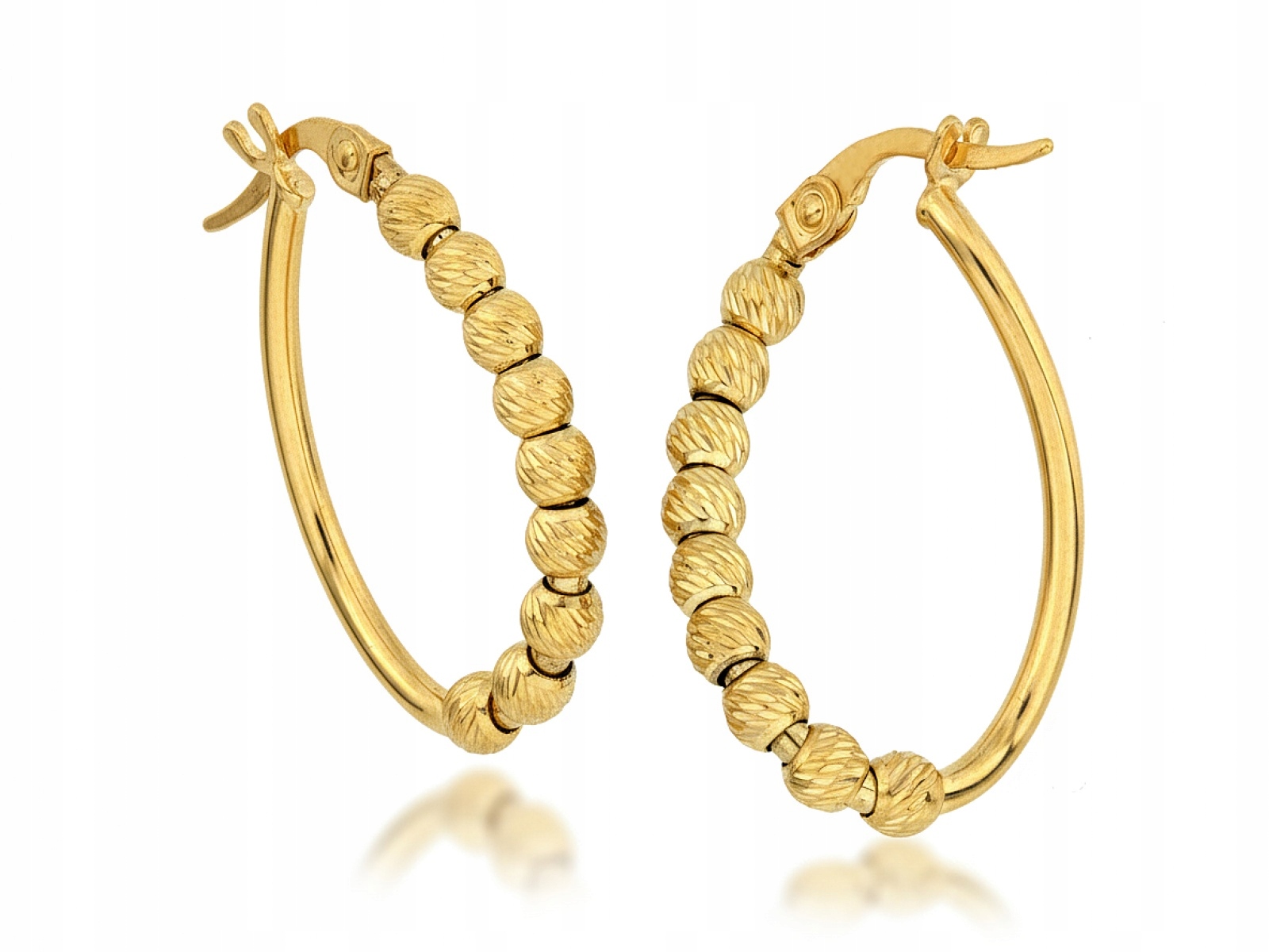 Ženské Zlaté Náušnice 585 originální oválné s diamantovými kuličkami