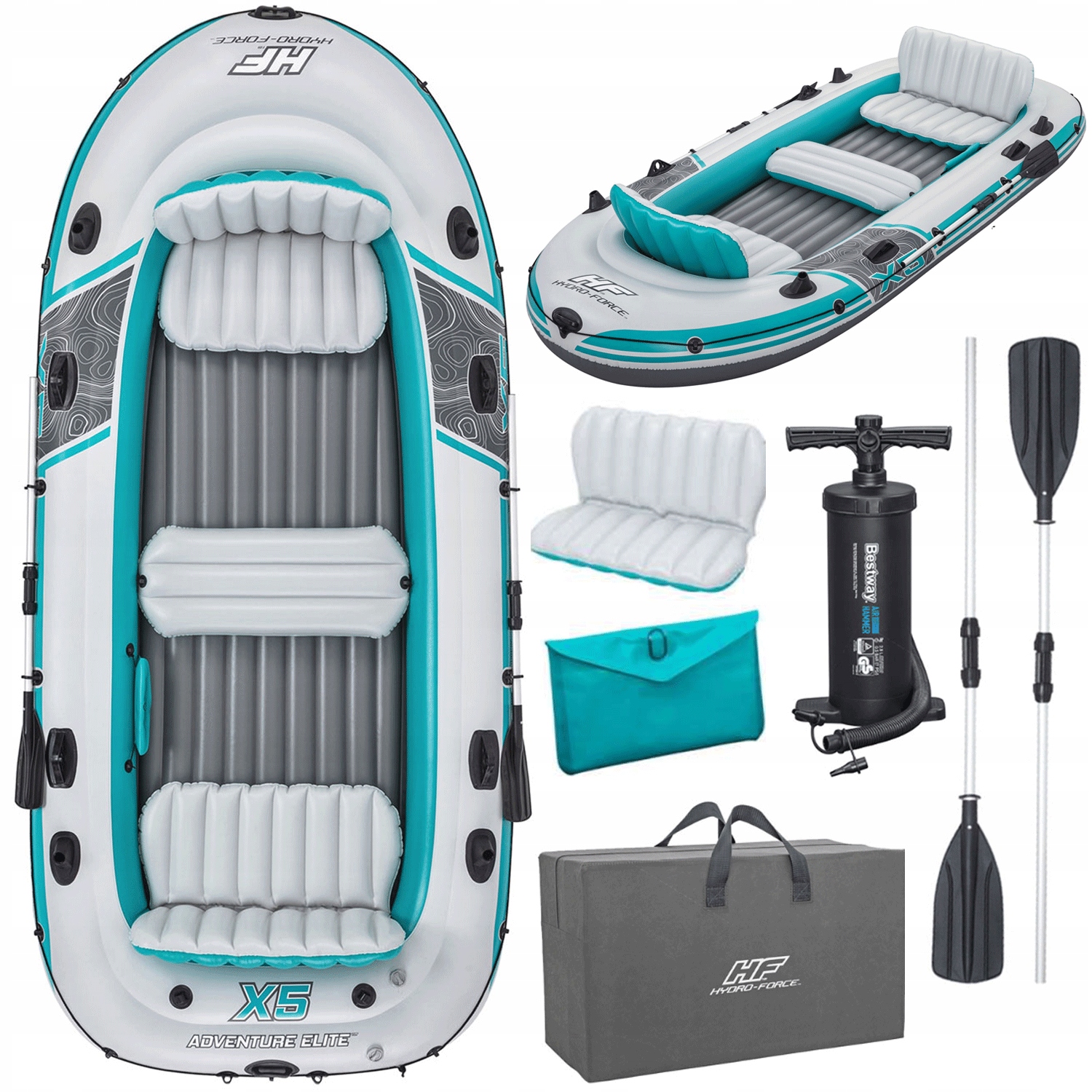 Ponton Wędkarski Bestway Hudro-force Turystyczny Pompka Wiosła 364cm 5os.