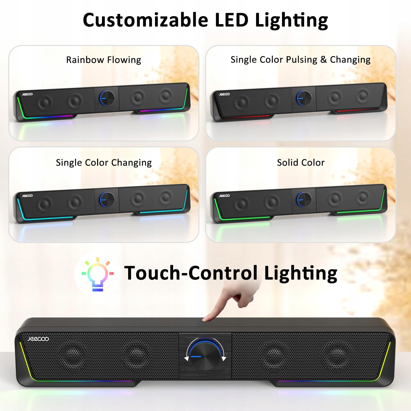 JECOO A40 Głośniki Komputerowe USB Bluetooth Czarny Soundbar PC — miniatura 5
