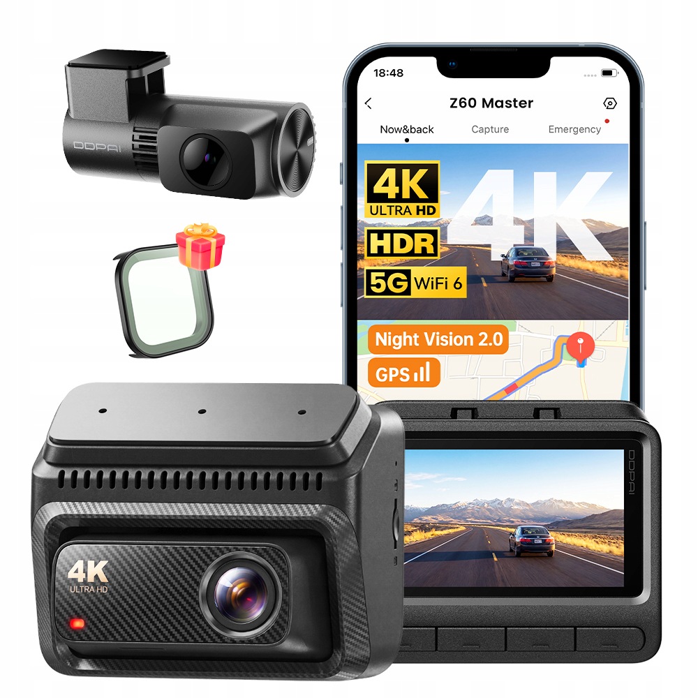 Automobilová Kamera Ddpai Z60 Master Videorekordér 4K Hdr Sony +2K Zadní