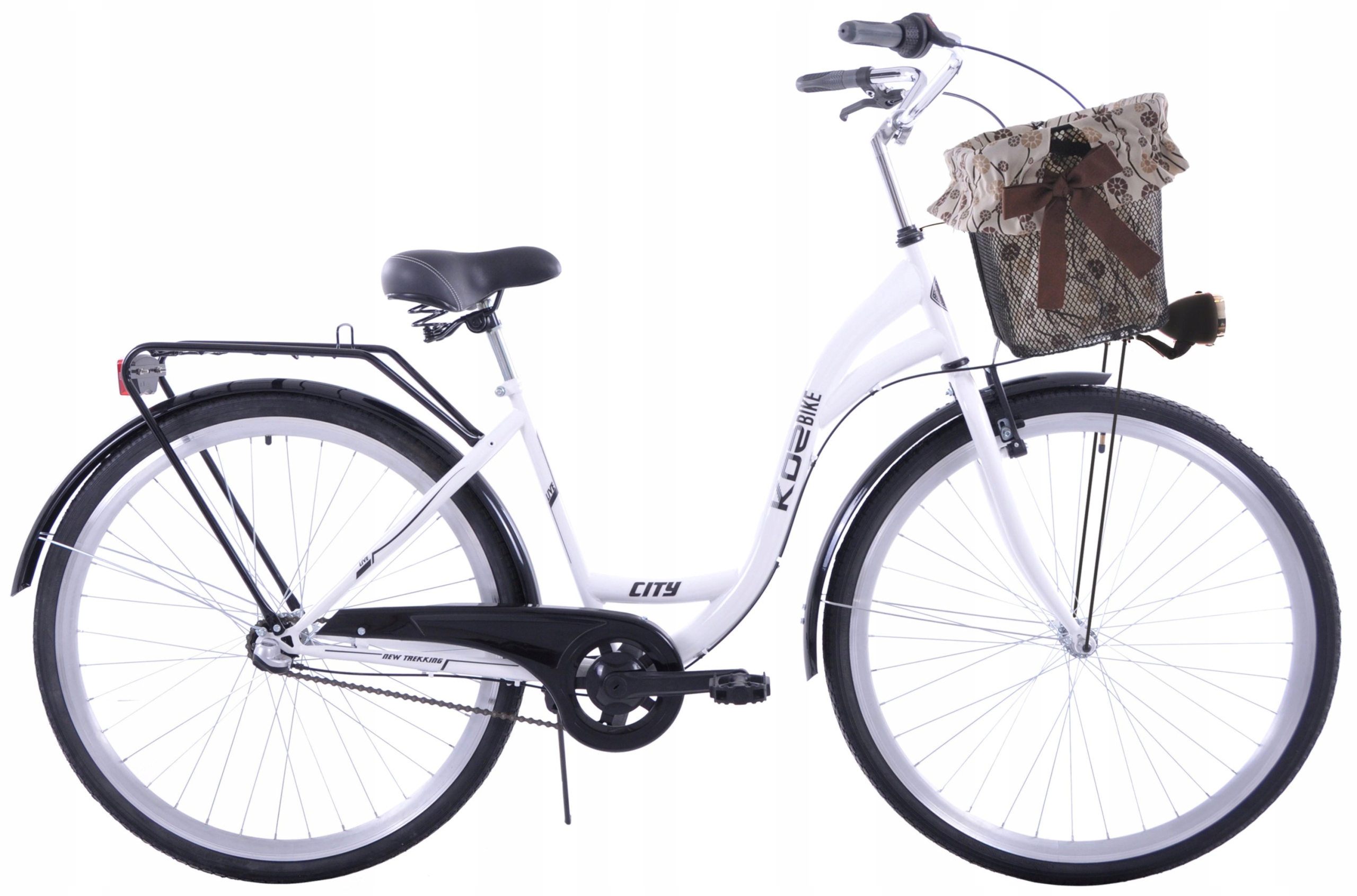 Stylowy rower miejski 28 Kozbike 3 biegi biały kosz wkładka