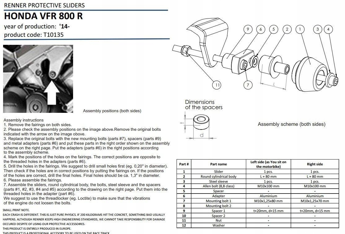 CRASH PADY RENNER HONDA VFR 800 Producent Renner