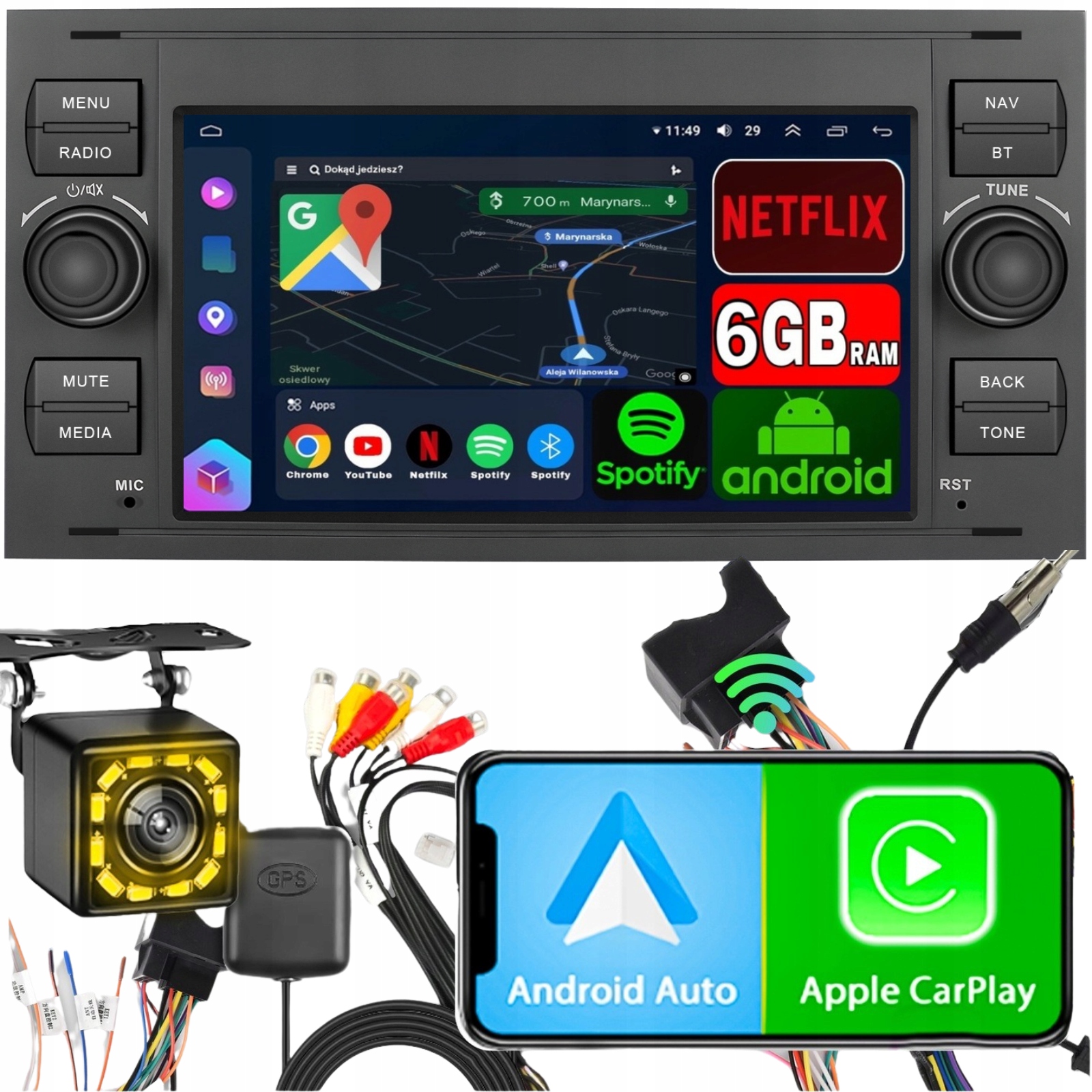 Autorádio pro Ford Kuga S-max C-max Carplay 6GB Rds Gps Wifi Android