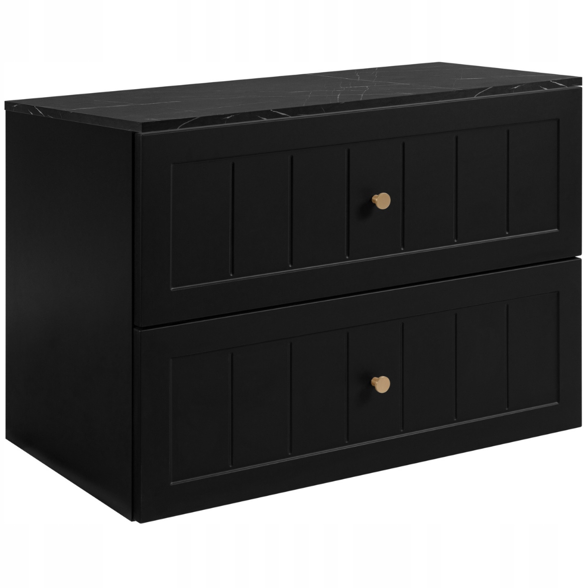 Koupelnová skříňka pod umyvadlo Černá 60 Frézované přední části, knoflíky, mramorová deska