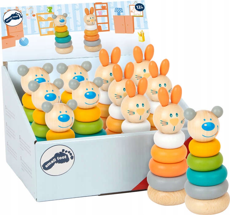 DUŻA PIRAMIDKA DREWNIANA UKŁADANKA EDUKACYJNA WIEŻA KLOCKI MIŚ DLA DZIECI Materiał drewno