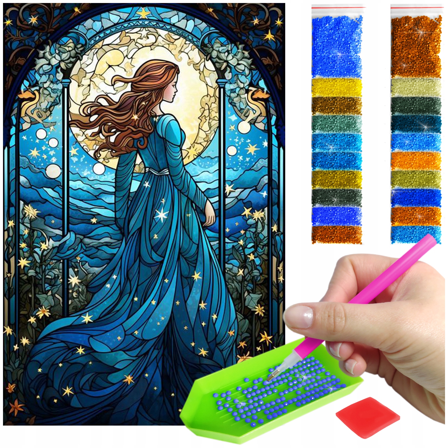 Výšivka Diamond Painting mozaika noční dáma ve vitráži sada