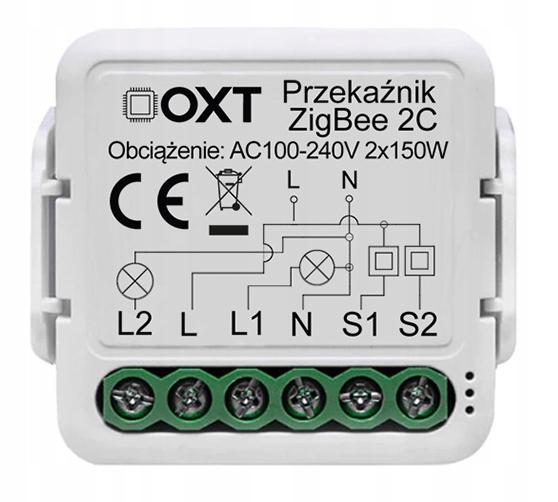 OXT Mini Przekaźnik 2 Obwody ZigBee TUYA Smart Life Zigbee2MQTT