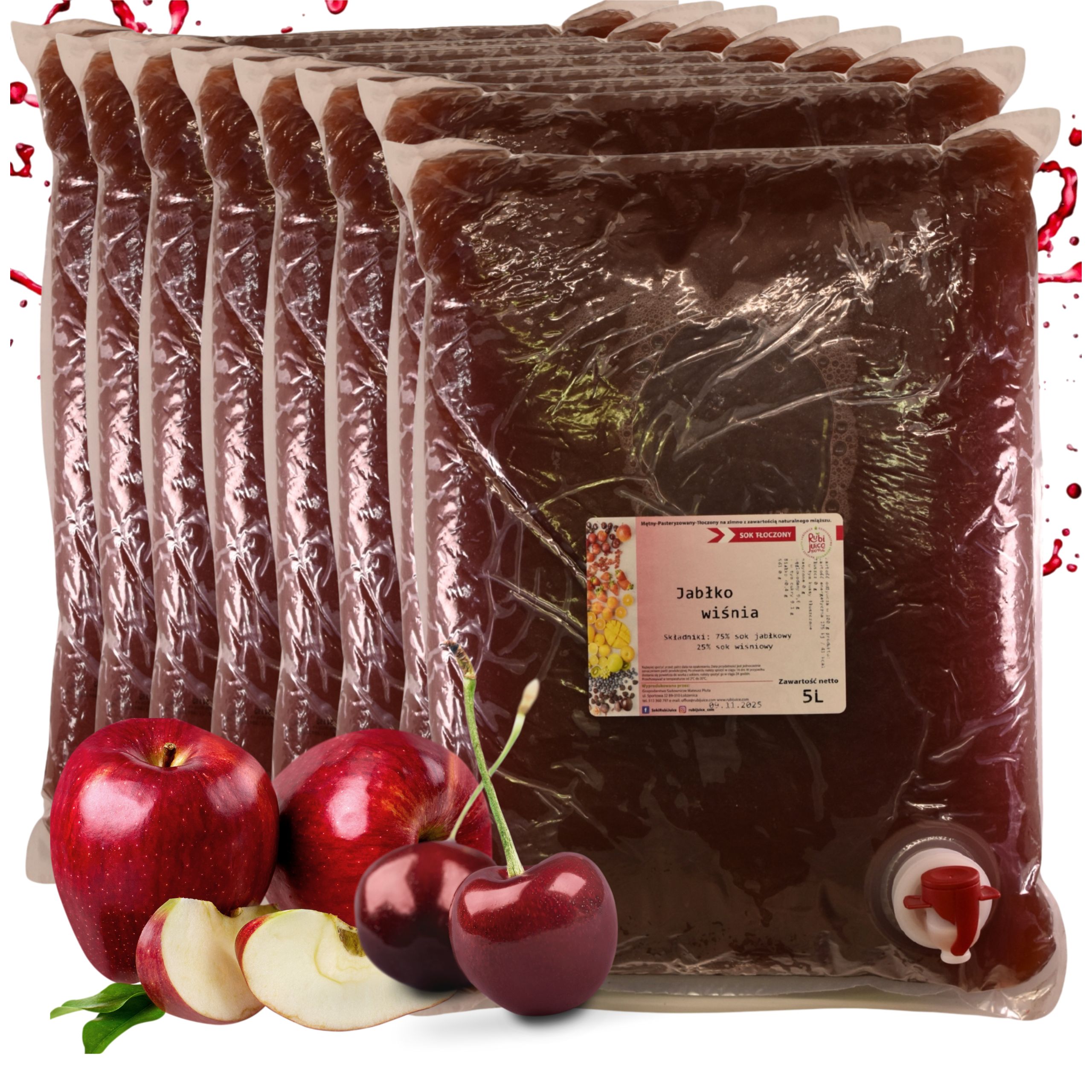 Sok jabłko wiśnia 8x 5l 100% Nfc tłoczony naturalny bez dodatku cukru