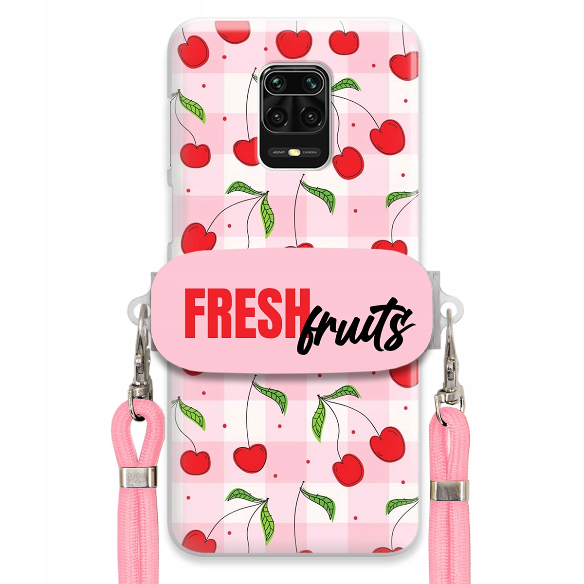 Puzdro pre Xiaomi Redmi Note 9 Pro Max držiak šnúrok Ružový Fresh Fruits