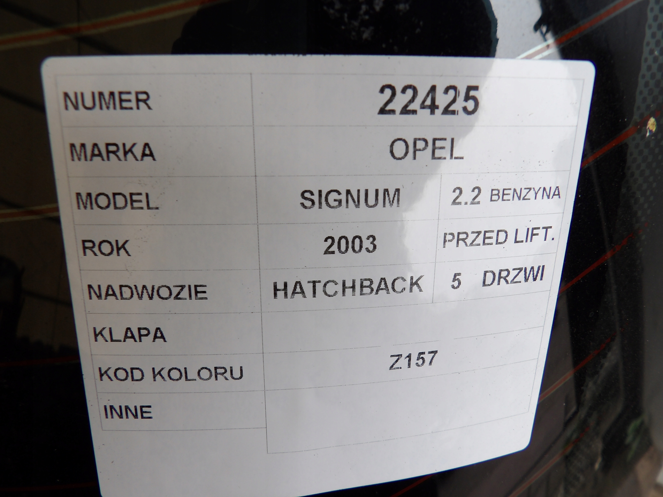 Opel Signum boot doors lak. Z157 HB 5D
