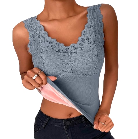 Termiczny podkoszulek koszulka ocieplana szary koronka usztywniany biust L