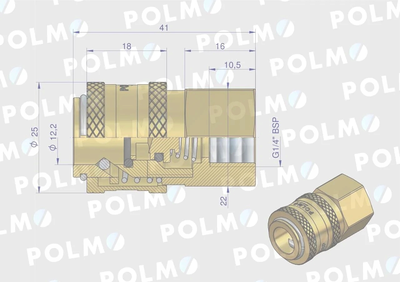 Szybkozłącze pneumatyczne P26 NW7.2 gniazdo 1/4 Marka Polmo