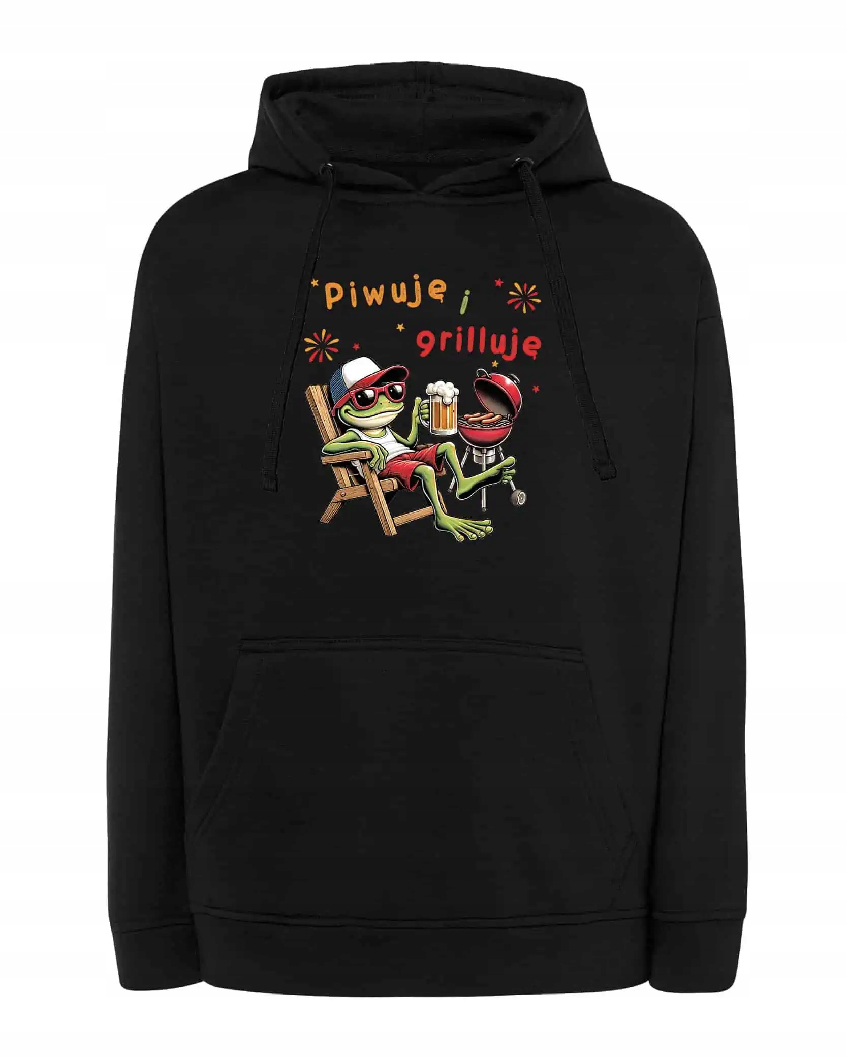 Mikina s kapucí Směšná žába Pivo Grill Černá XL