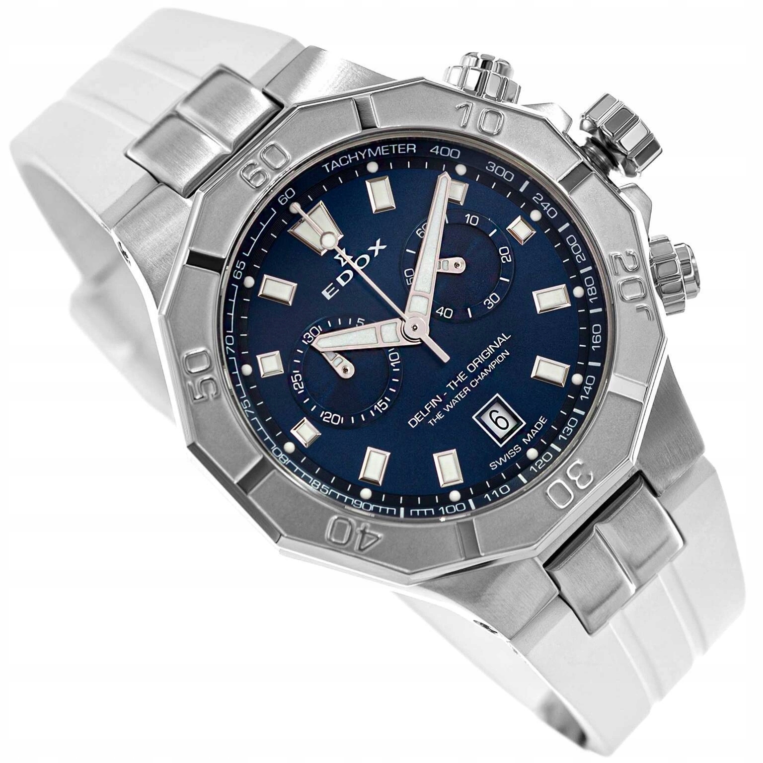 Pánské Hodinky Edox 10113 3CAB Buin Delfín Bílý Na Řemínku Stopky 200 M