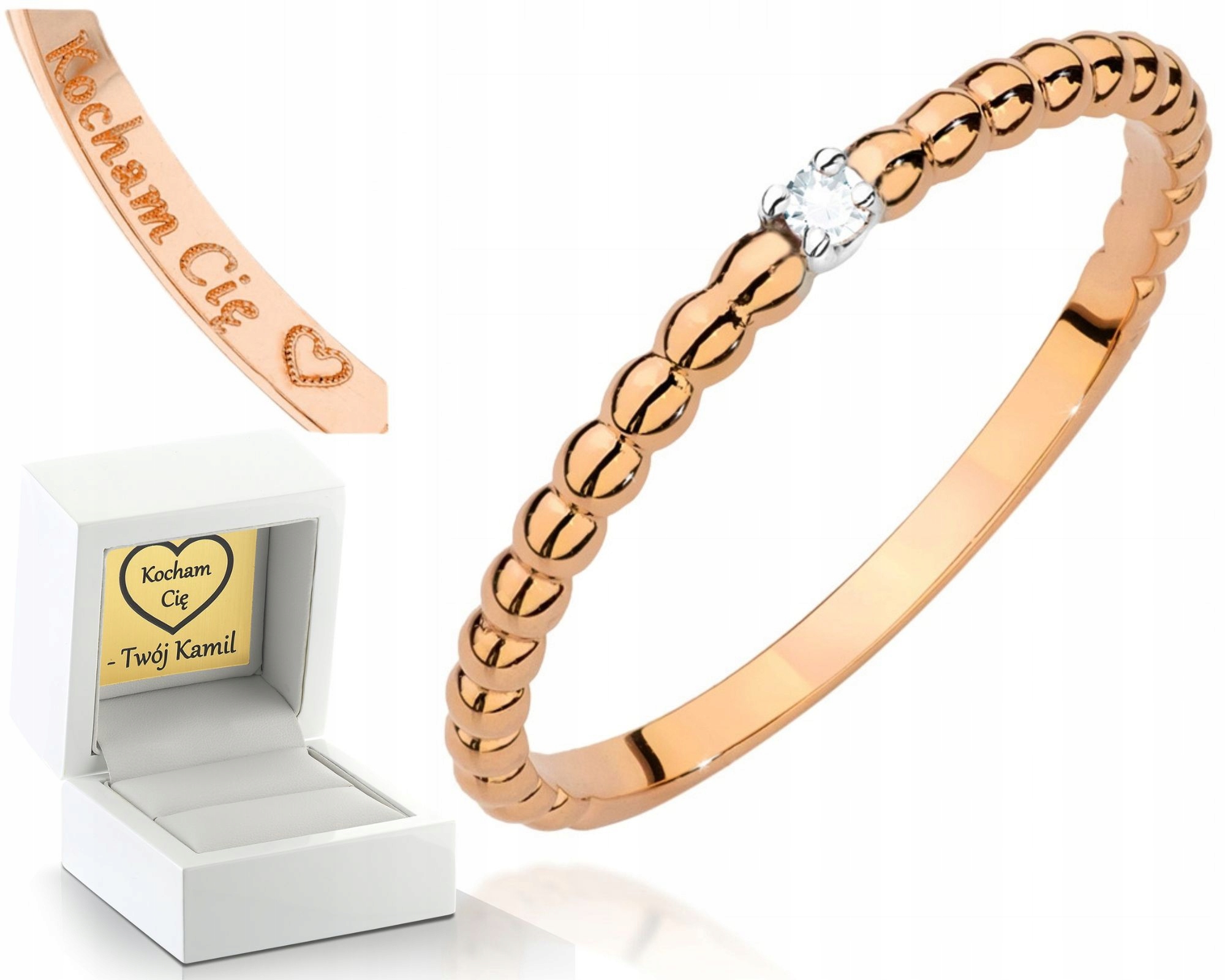 Růžové Zlato Prstýnek S Diamantem 585 Gravírování