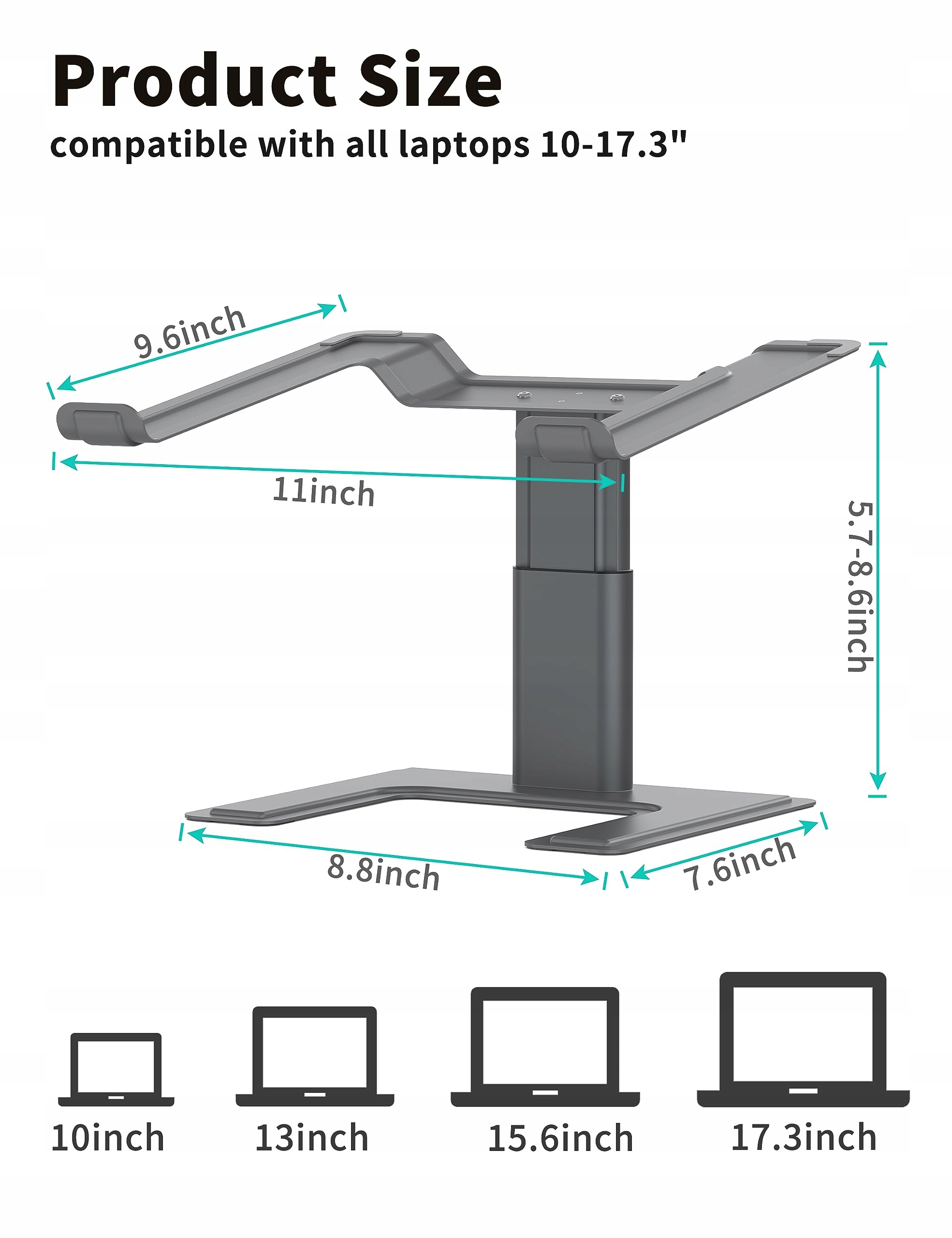 ALASHI Ergonomiczny Aluminiowy Stojak Na Laptop Regulowana Wysokość — miniatura 6