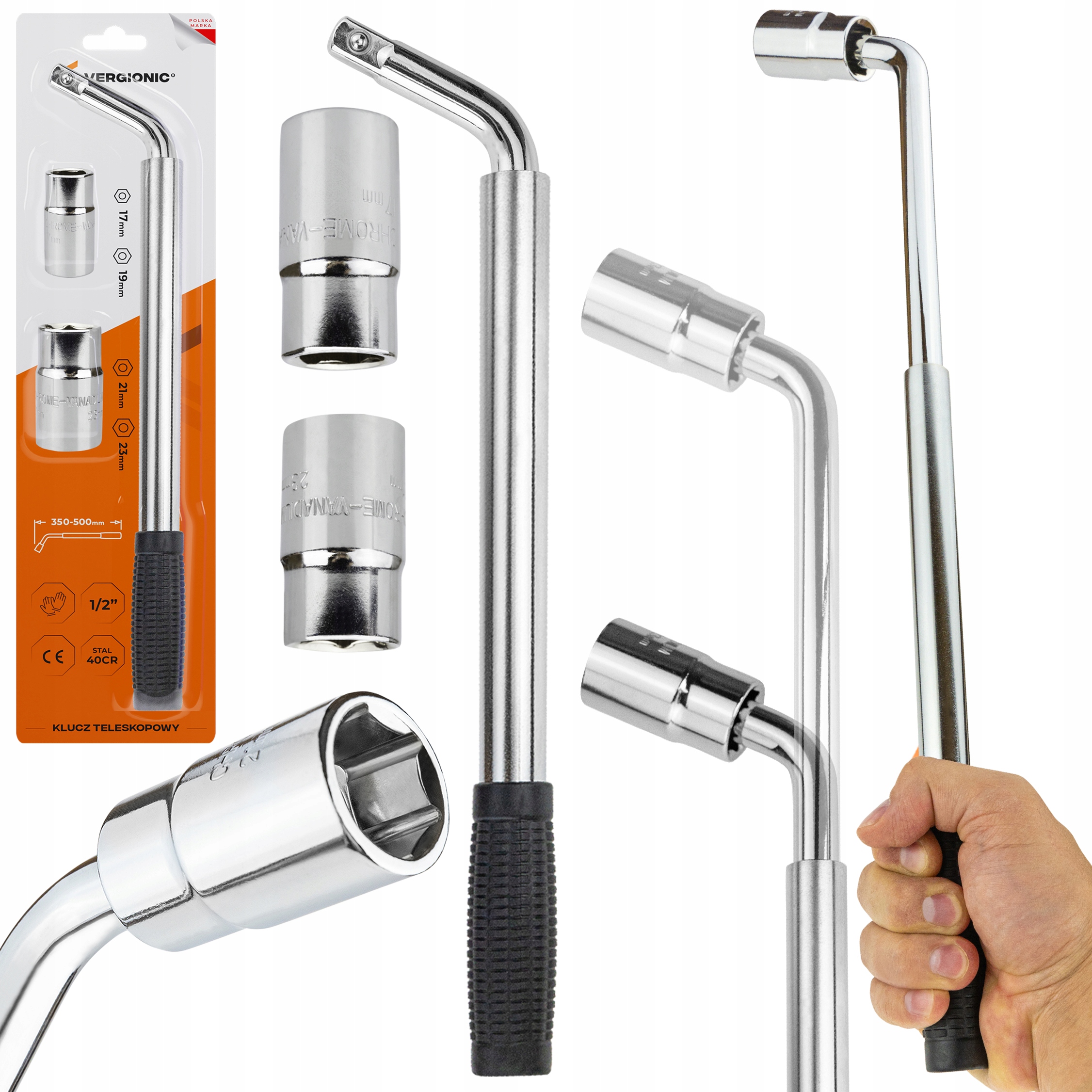 KLUCZ DO KÓŁ TELESKOPOWY MOCNY NASADKI 17 19 21 23 NIEZBĘDNIK KIEROWCY