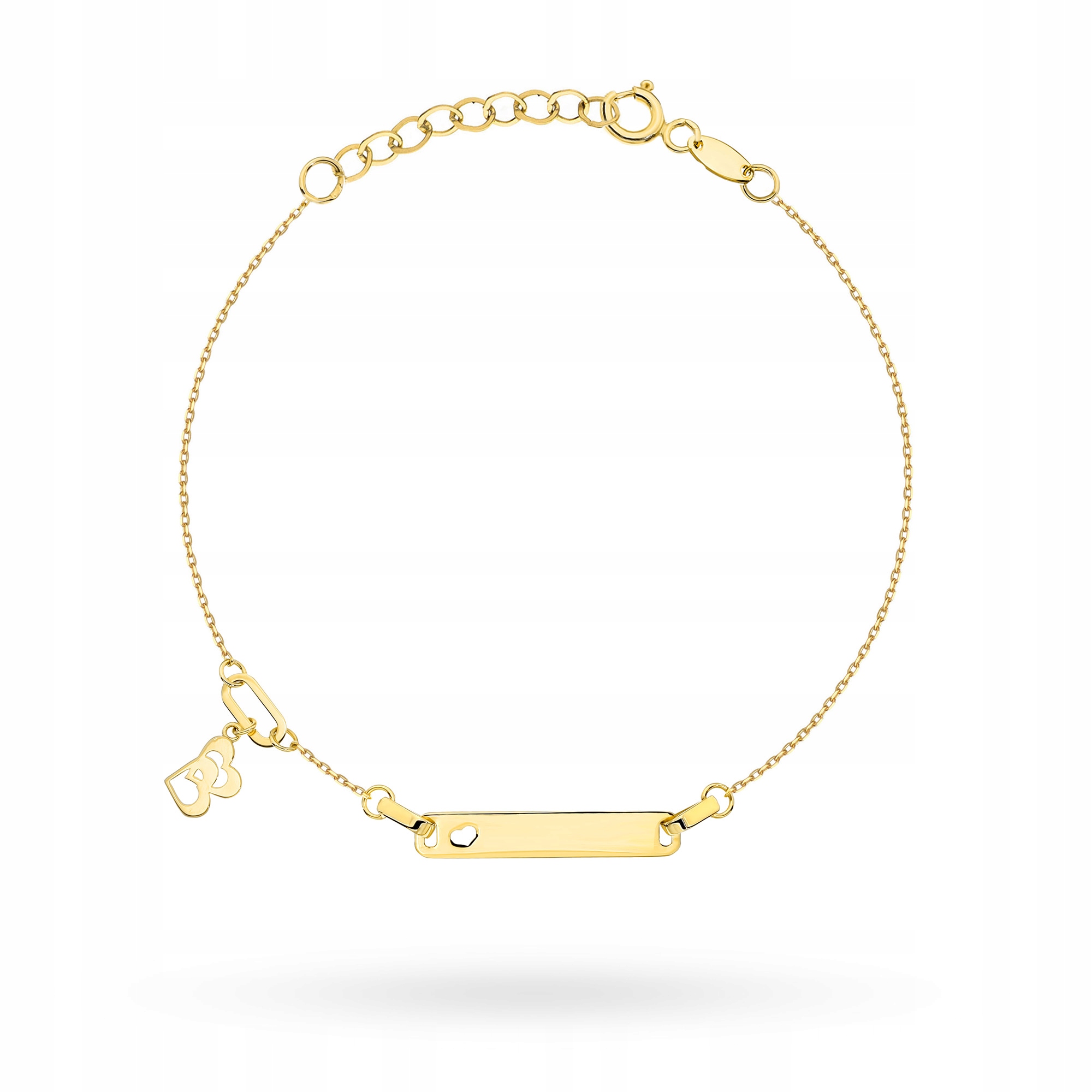 Zlatý Náramek Dětský pr 585 14k Srdce a Plech pod Gravírování Krabička