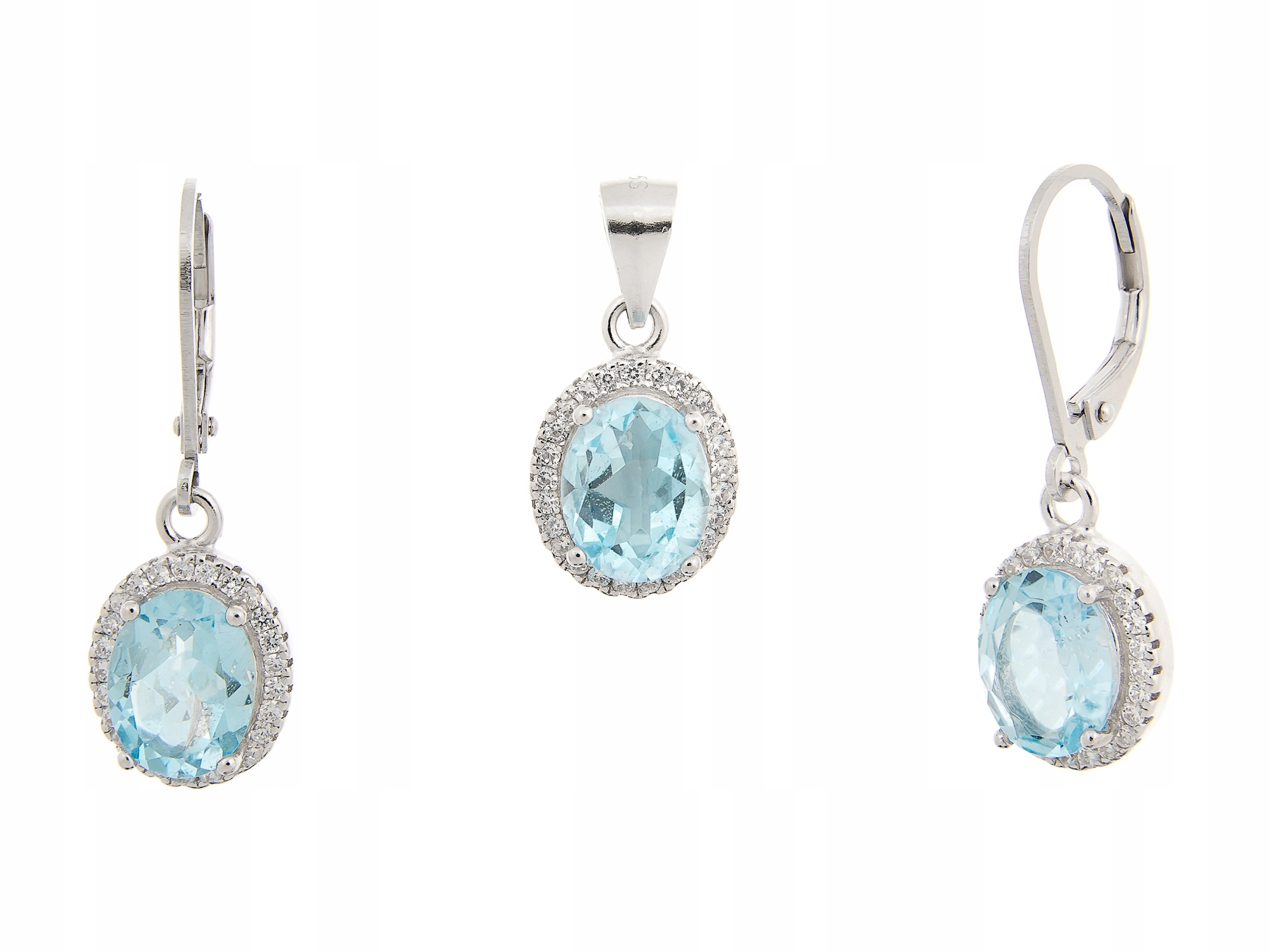 Postříbřená Sada Markýza Sky Blue Topaz Přírodní