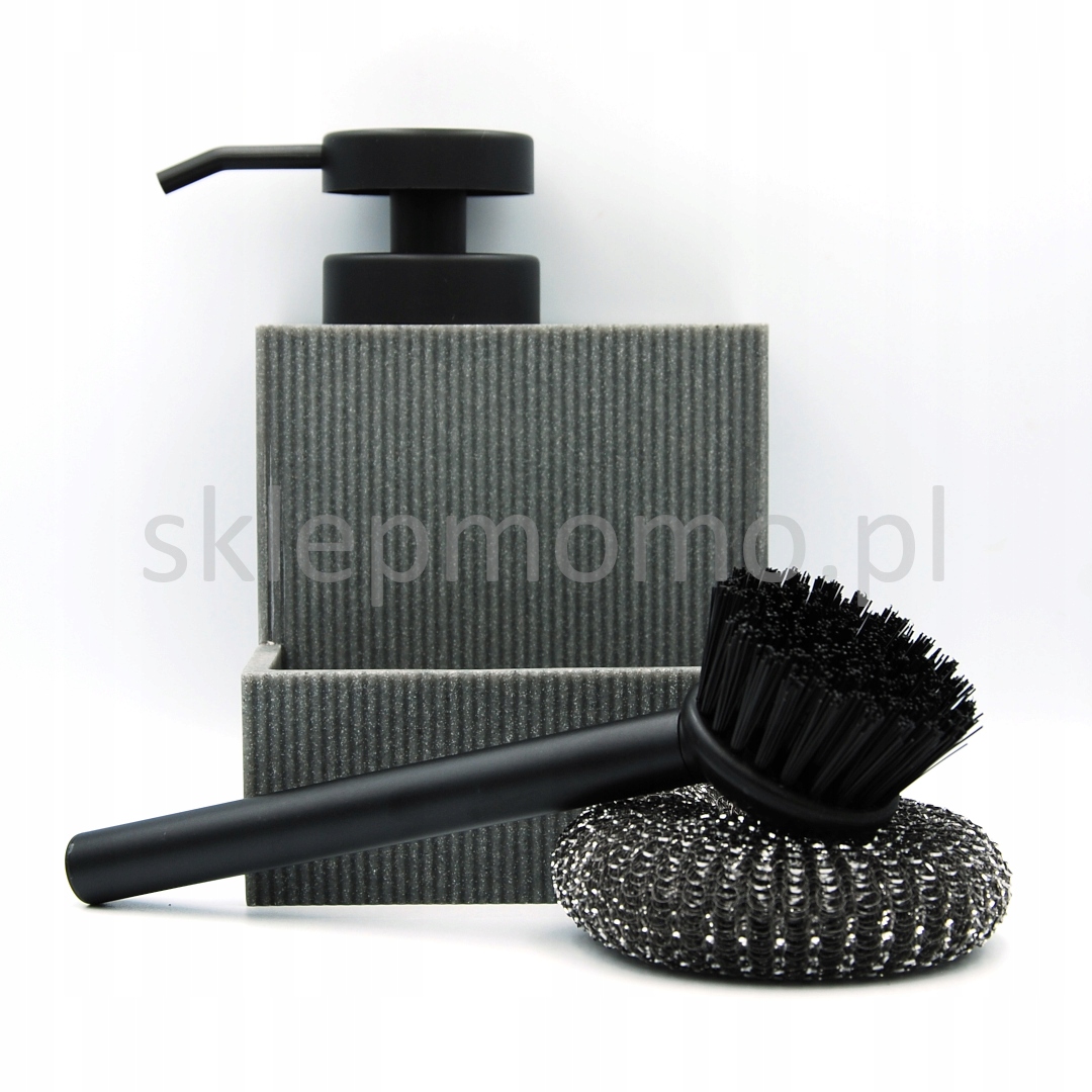 Dozownik kuchenny ze szczotką druciakiem SZARY duży 380ml płyn do naczyń