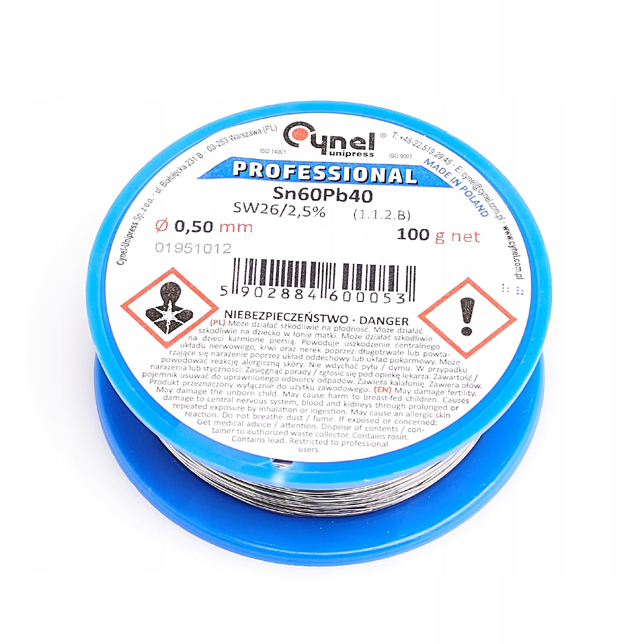 CYNA Z TOPNIKIEM 0,50MM 100G CYNEL SN60PB40 Stan opakowania oryginalne