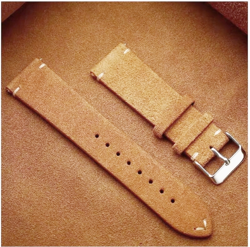 Pasek do damskiego męskiego zegarka 20 mm naturalna skóra nubuk jasnobrązow