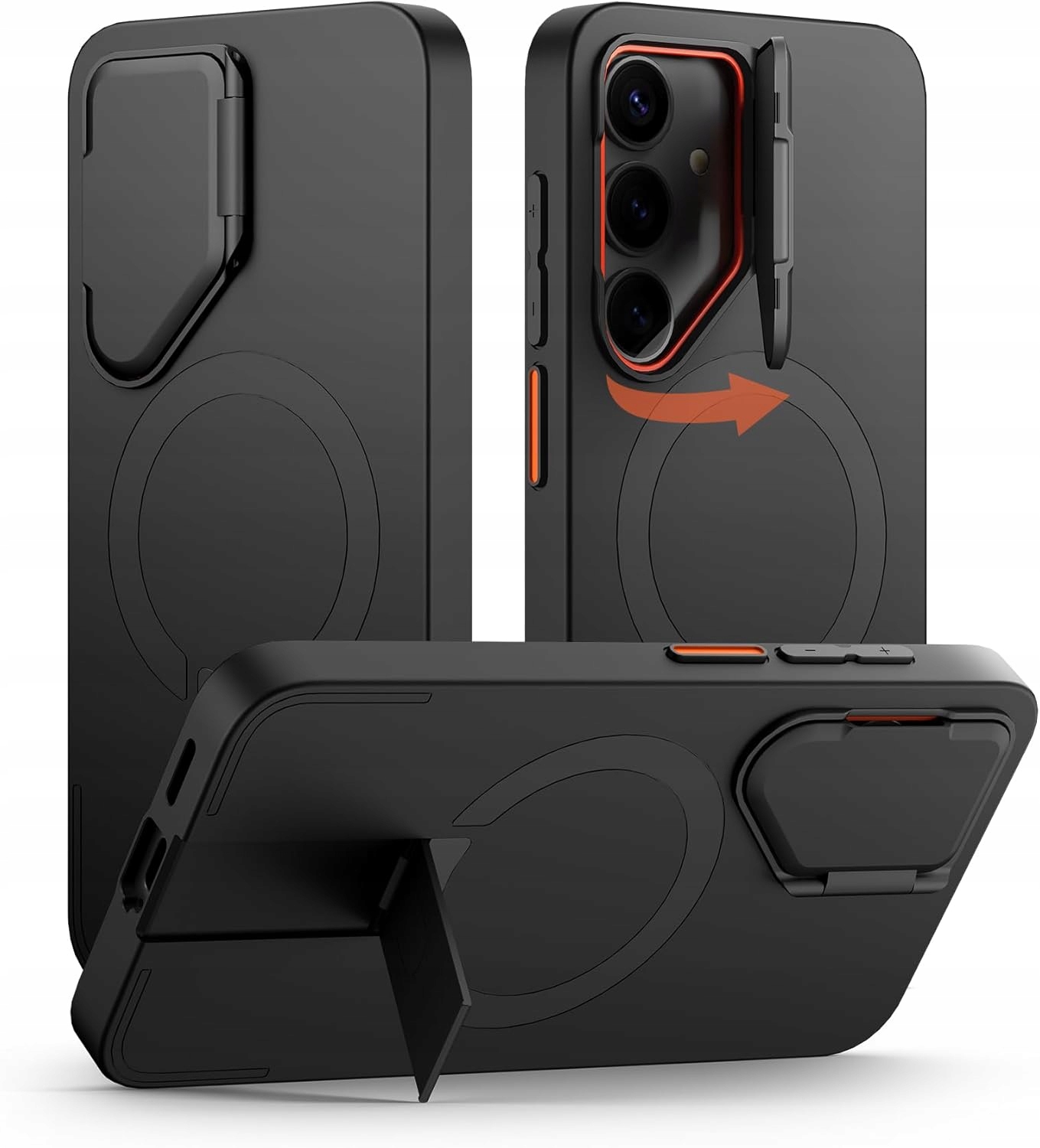 Samsung Galaxy S25 Pouzdro Suritch Ochrana fotoaparátu Magnetická opěrka Černá