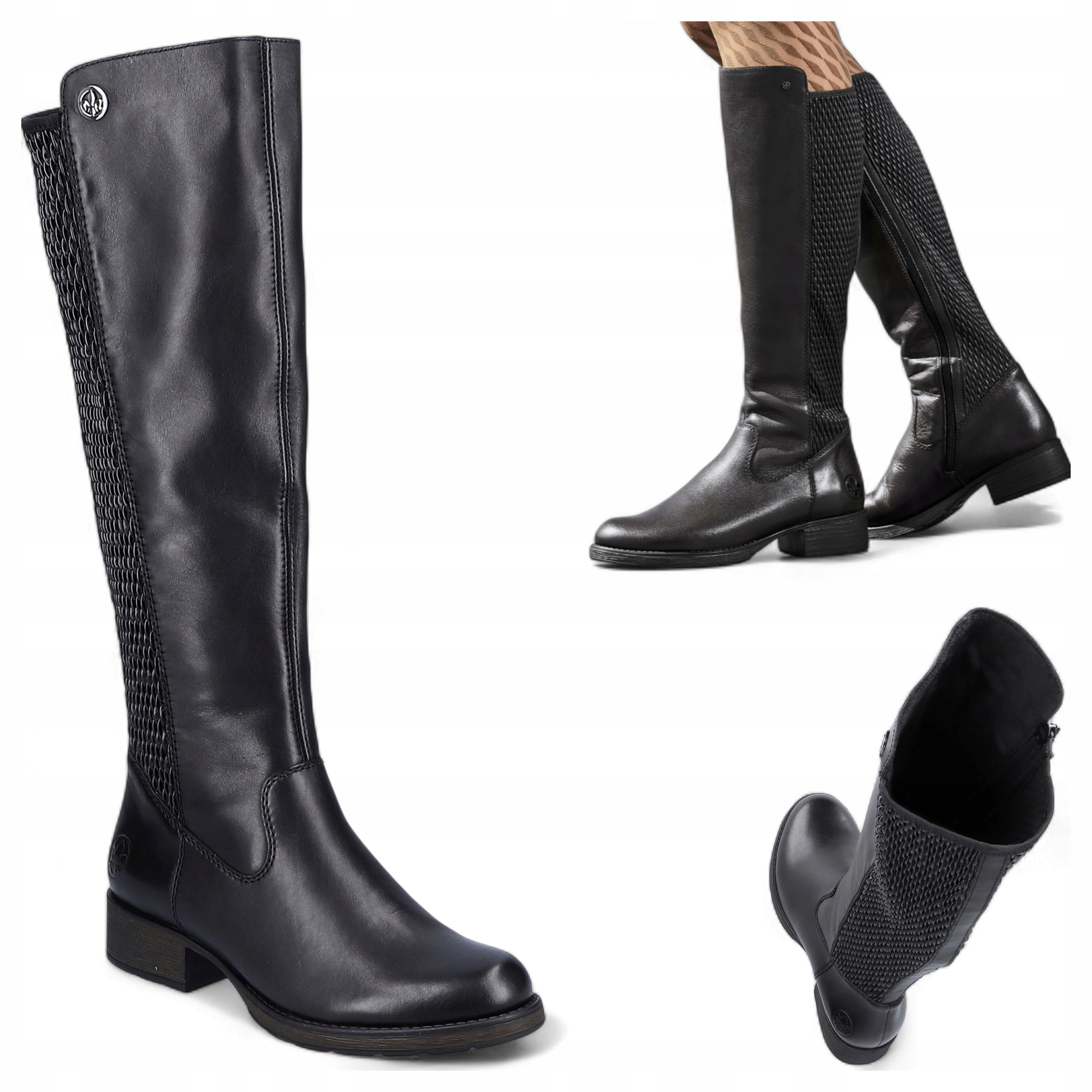 Dámské kožené kozačky po kolena vel. 37 Rieker Vysoké Zateplené Černé Módní