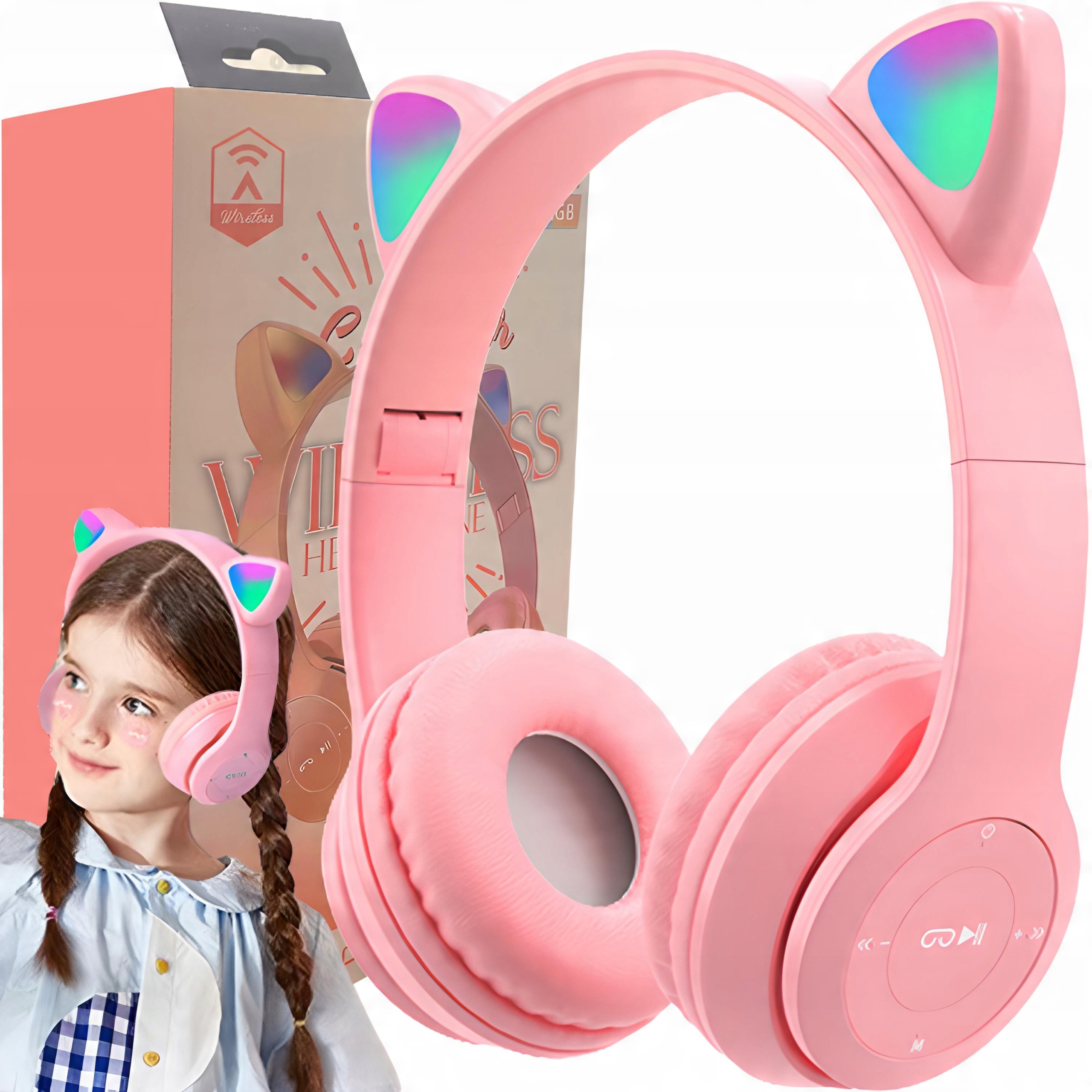 

Słuchawki Dla Dzieci Bluetooth Led Rgb Kocie Uszy