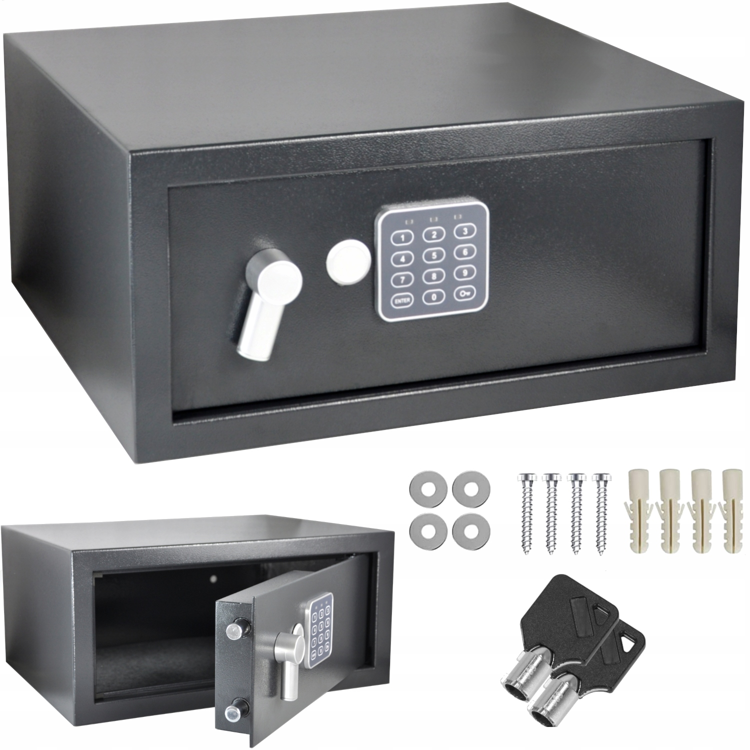 Sejf Elektroniczny Domowy Na Kod Szyfr Meblowy Duży+ 2 Klucze, Wkręty 10 kg