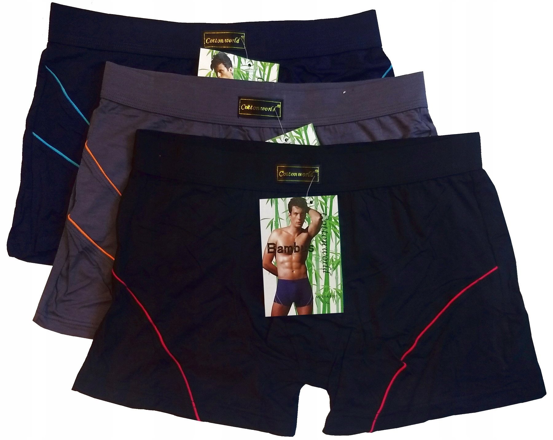 3 PARY! BOKSERKI BAMBUSOWE Cotton World majtki XL