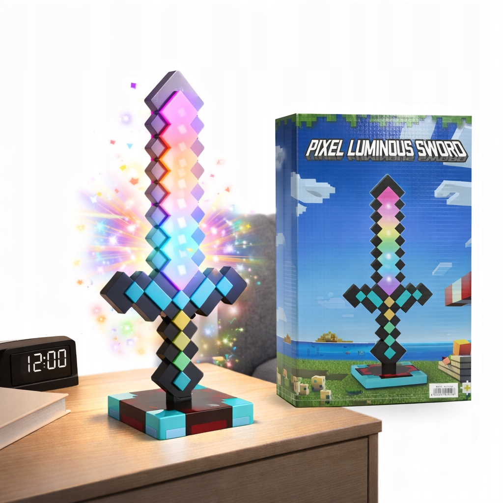 LAMPKA MIECZ LAMPKA NOCNA PIKSELE LAMPKA MIECZ DIAMENTOWY KOLORY 35cm