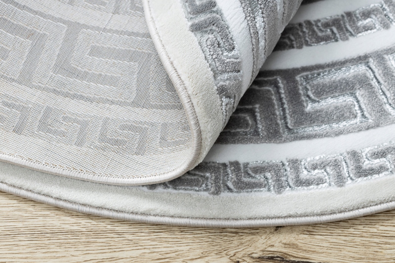 Dywan GLOSS 120 kółko szaro biały GRECKI okrągły Wzór orientalny
