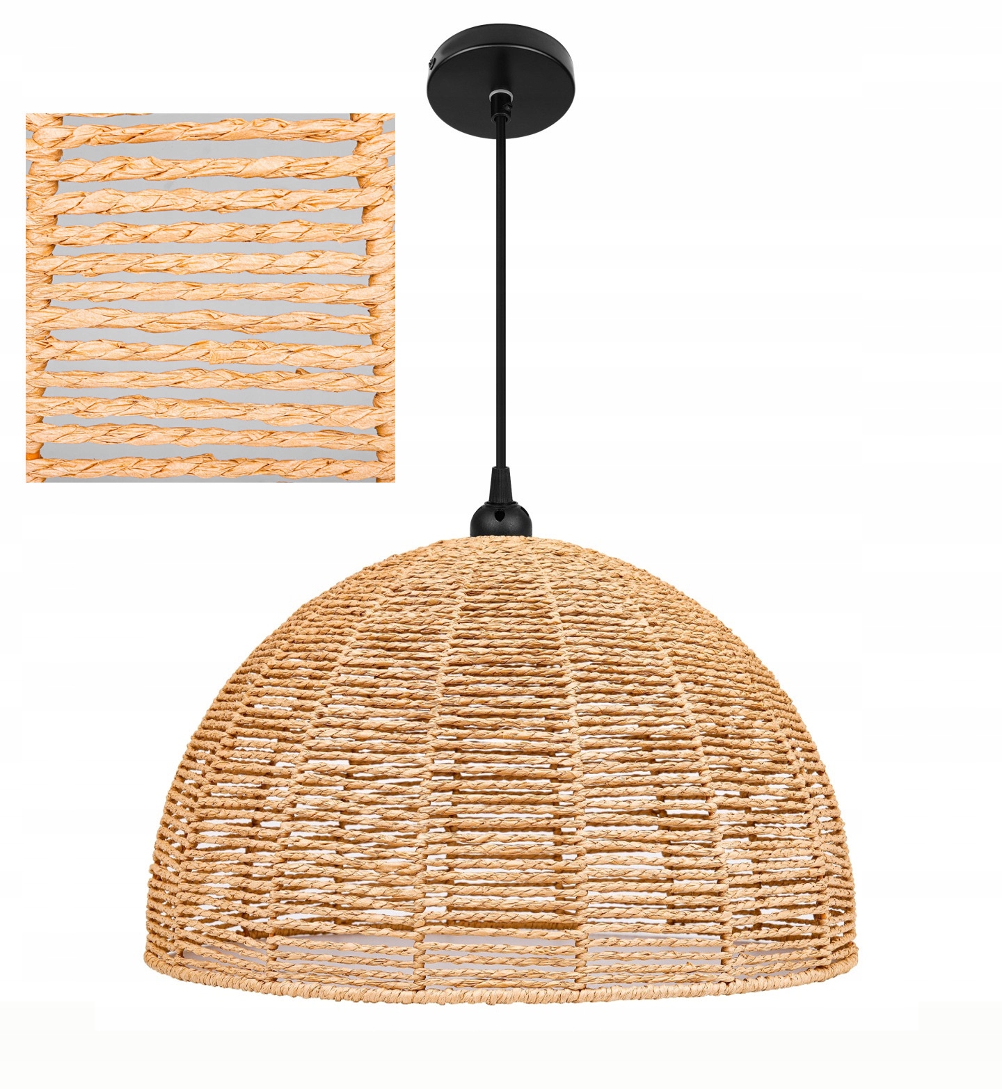 Závěsné stropní svítidlo Zwis, proutěné stínidlo Boho, světlé dřevo, E27 125 cm