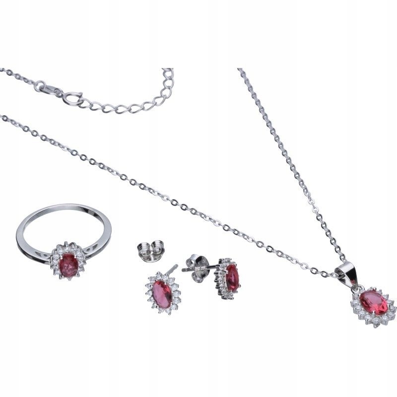 Stříbrný dámský set 925 růžových zirkonů prstýnek vel.