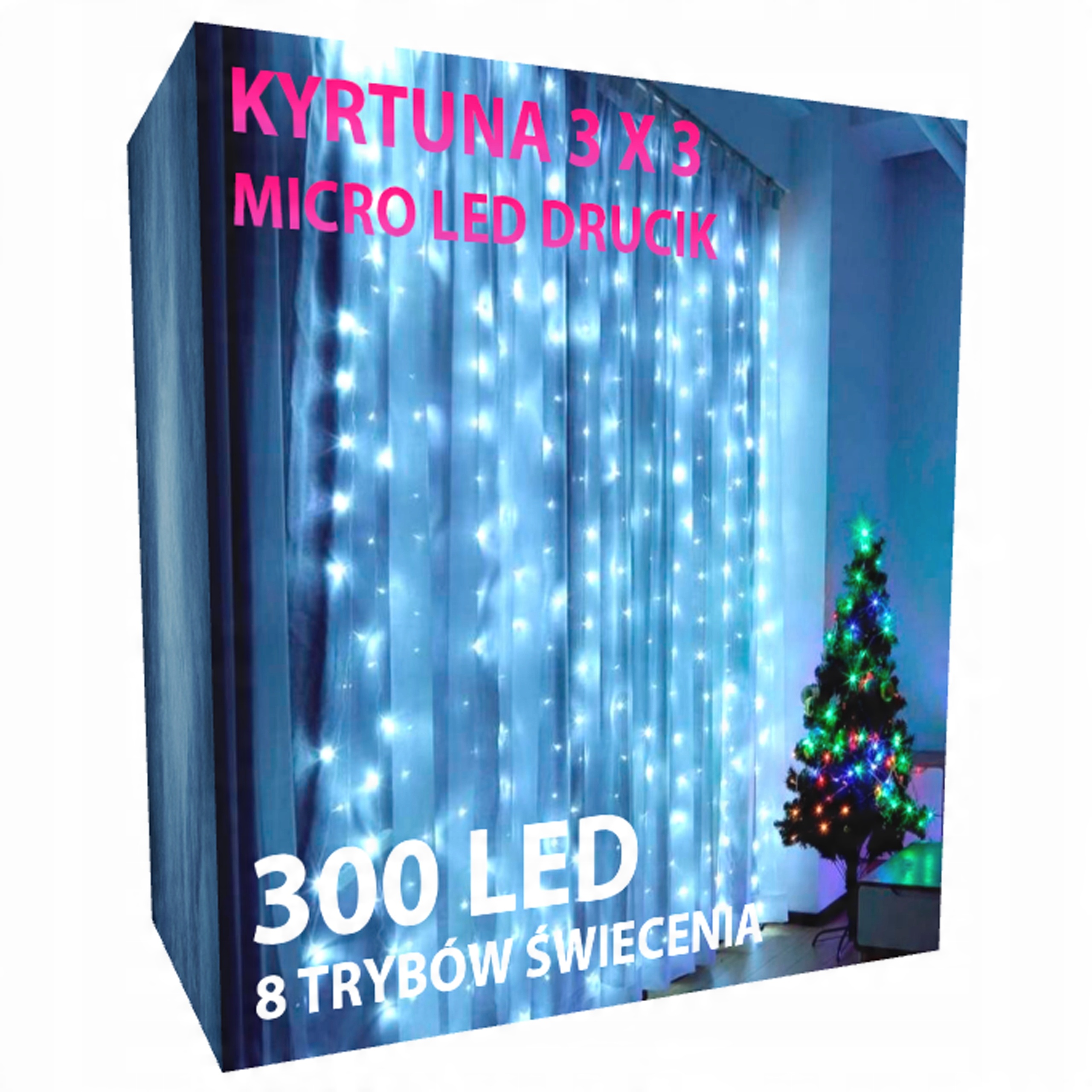 

Kurtyna Mikro Led 3 X 3 Drucik Pilot Lampki Zimny