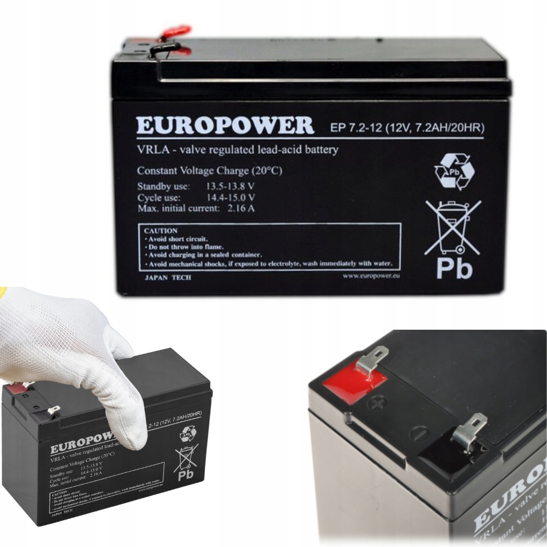 Akumulator Bateria Agm Vrla Europower Ep 12V 7,2Ah 7Ah 7.2-12 7,2-12 EP7,2