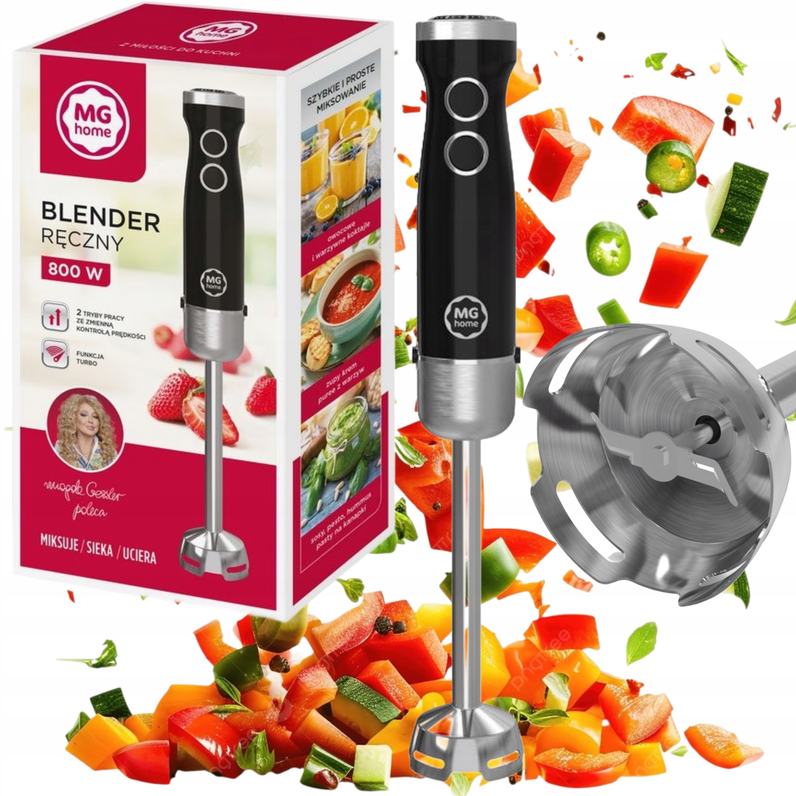 Ruční Mixér Mg Home 800W 2 Úrovně Turbo Rychlosti Pro Koktejly Polévek Purée