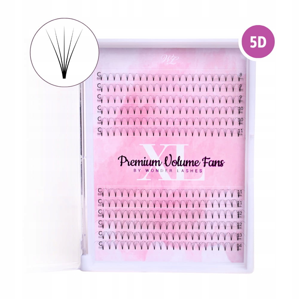 Řasy Kępki Premium Volume Fans 5D XL D 0,07 10 mm. Wonder Lashes 264 Ks