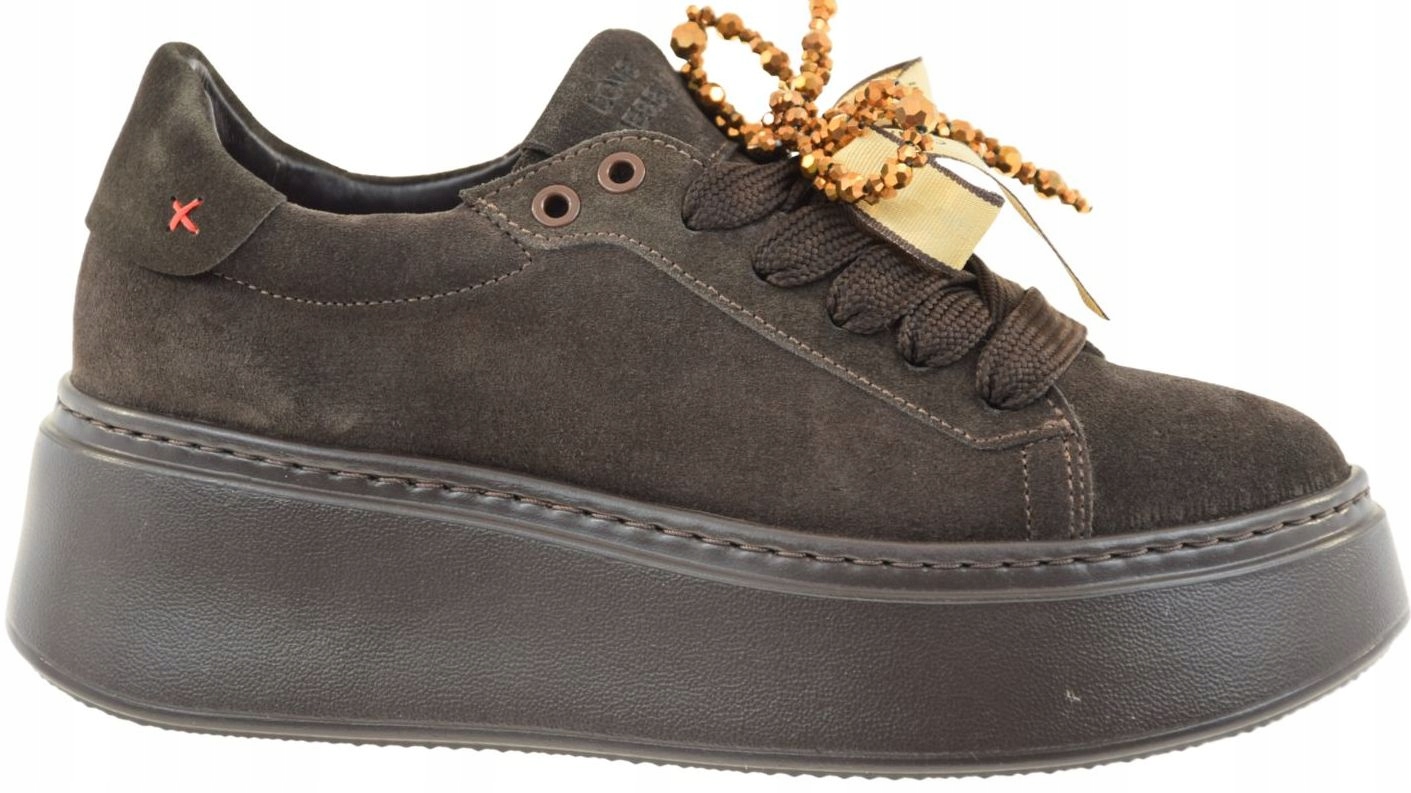 Dámské kožené polobotky s velurovou čokoládovou platformou Chebello 4726 VEL.37