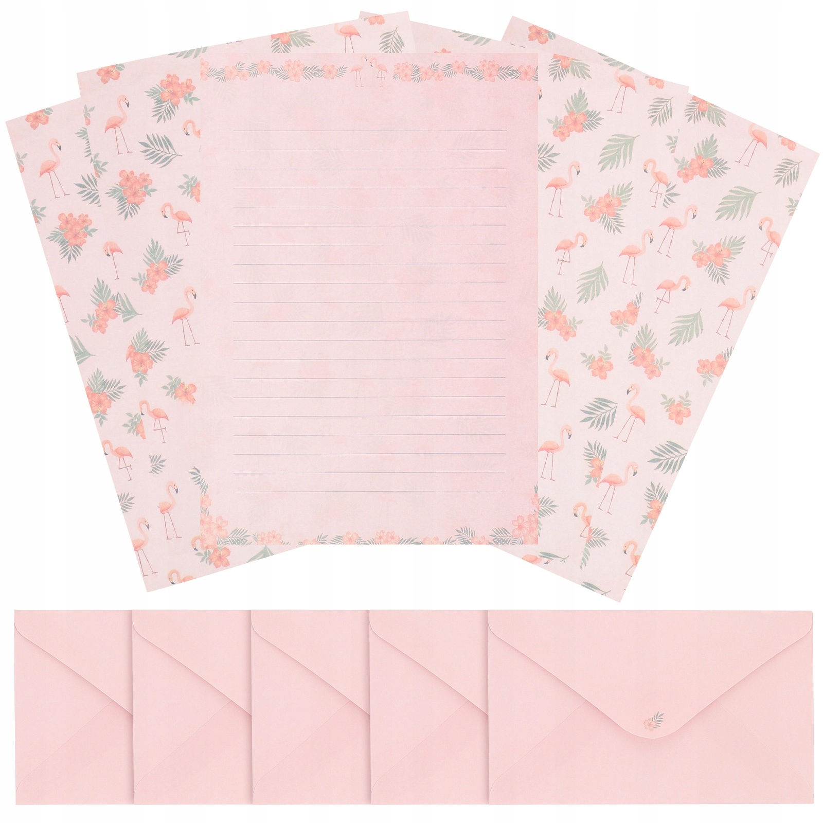 5 ZESTAWÓW PAPIERU DO PISANIA LISTÓW Z RÓŻOWYMI KOPERTAMI