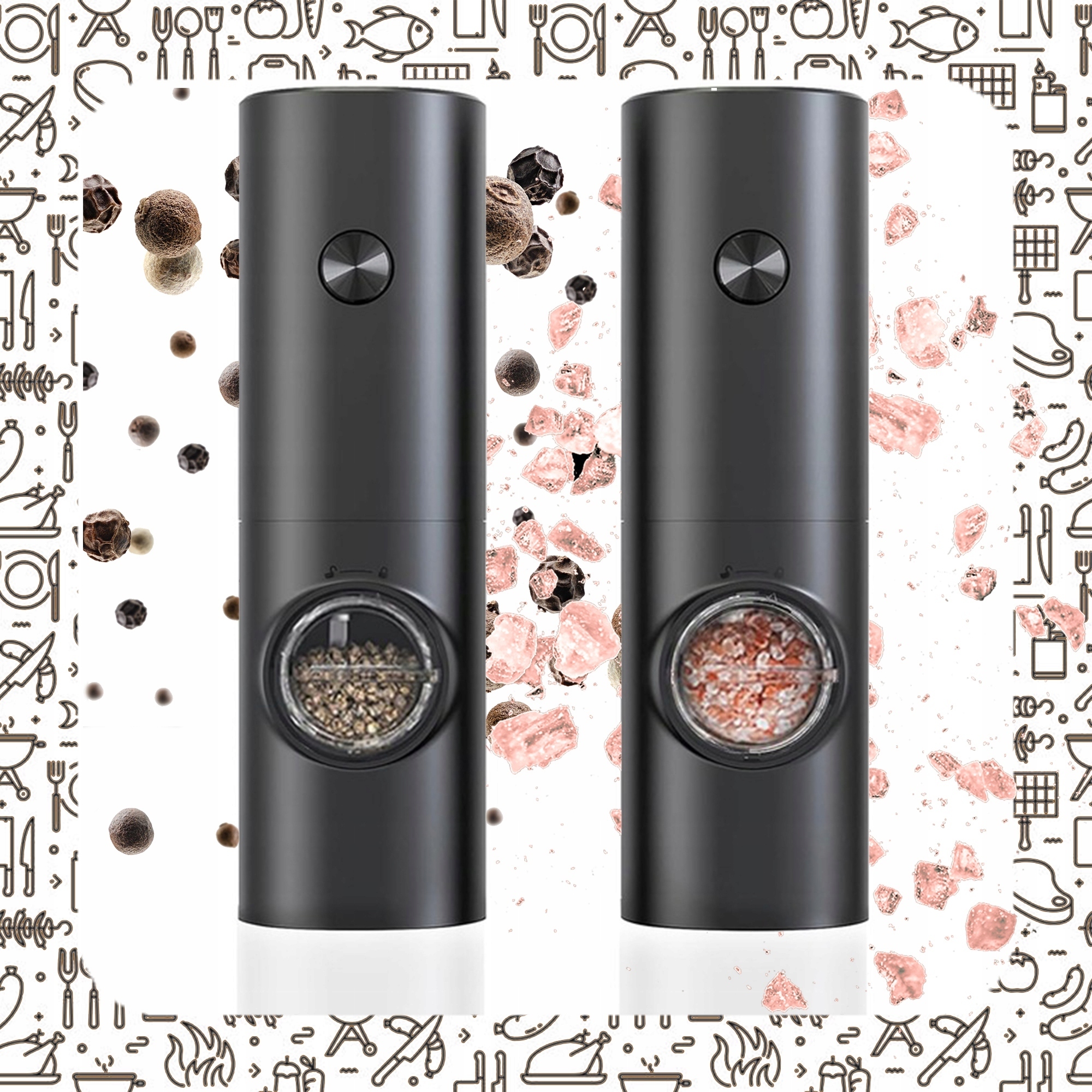 ZESTAW 2 ELEKTRYCZNYCH MŁYNKÓW DO SOLI PIEPRZU PRZYPRAW REGULOWANA GRUBOŚĆ Rodzaj młynek ręczny