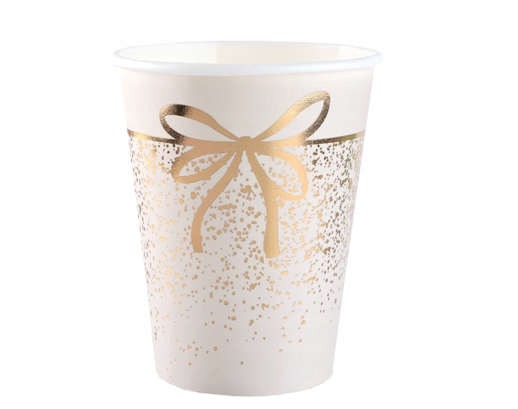 KUBECZKI PAPIEROWE ZŁOTA KOKARDKA KOŚĆ SŁONIOWA 270 ML 10 SZT ŚWIĄTECZNE