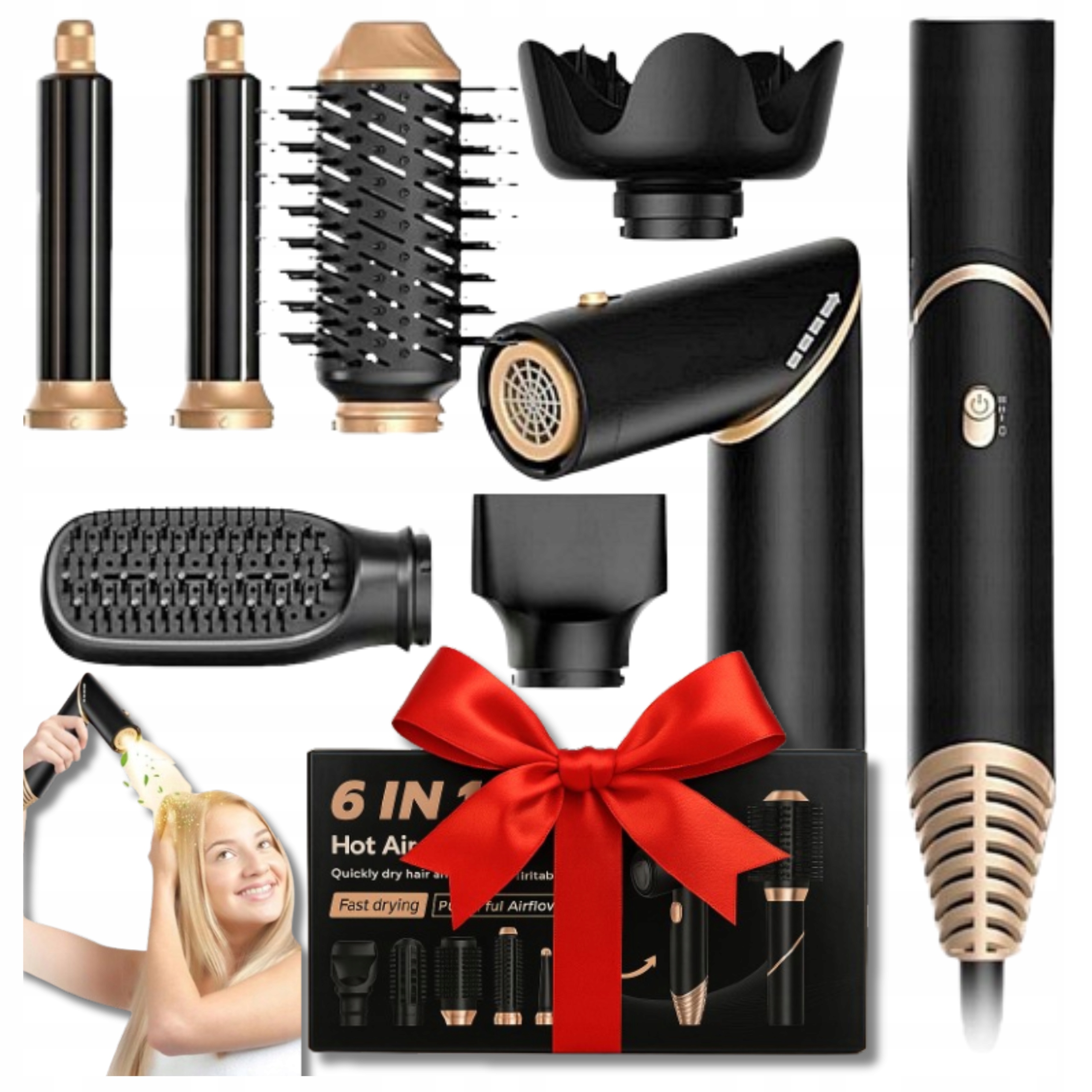 Vysoušeč vlasů 6v1 Různé nástavce Kartáč Styling vlasů Jako Dárek