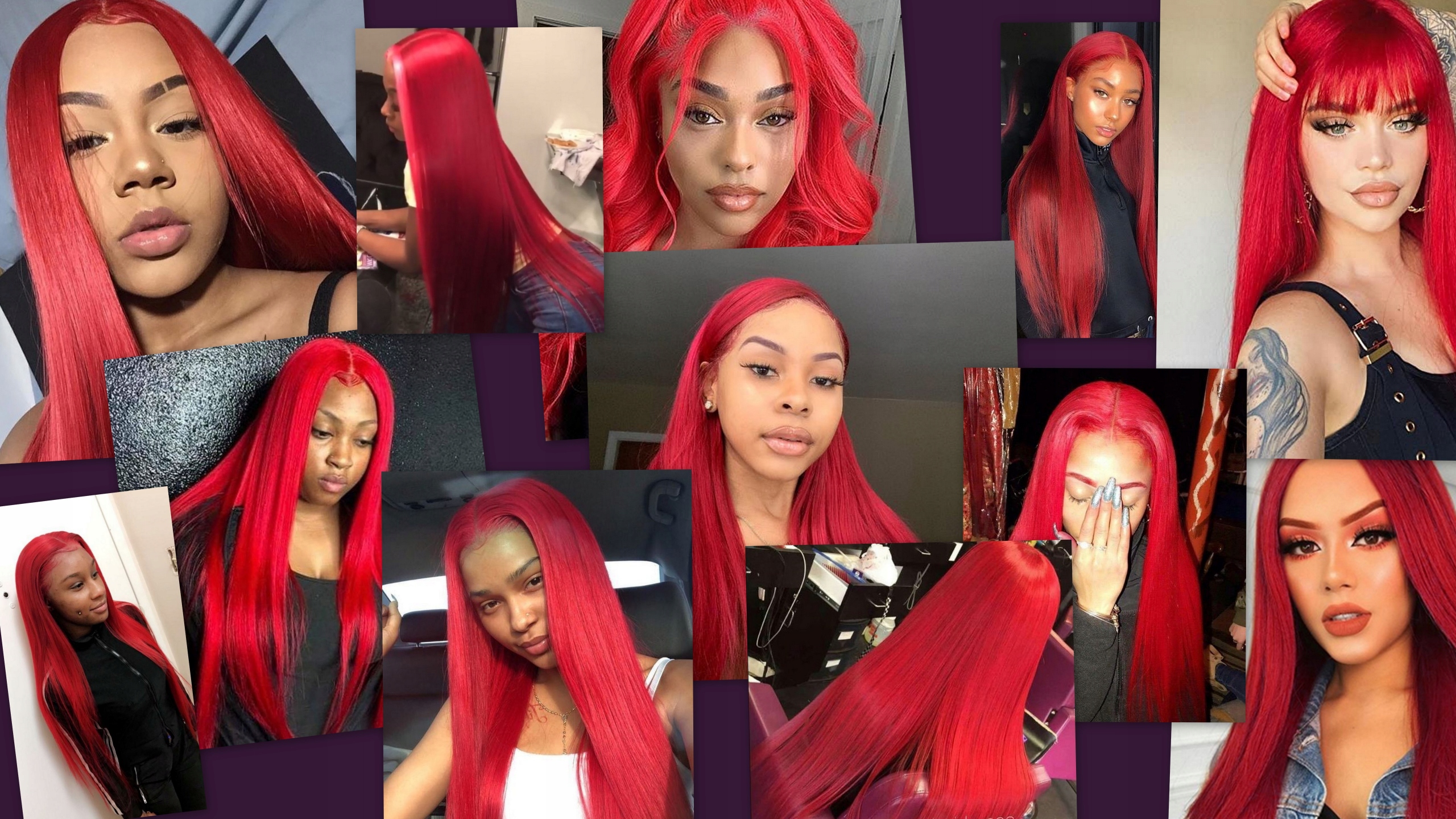 Peruka T lace front soczysta czerwień prosta100 cm Postać peruka