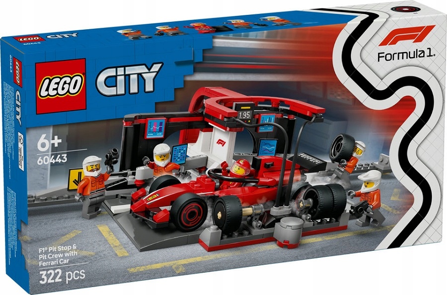 stavebnice Lego City F1 Pit stop mechanici s bolidem Ferrari 322 dílků 60443