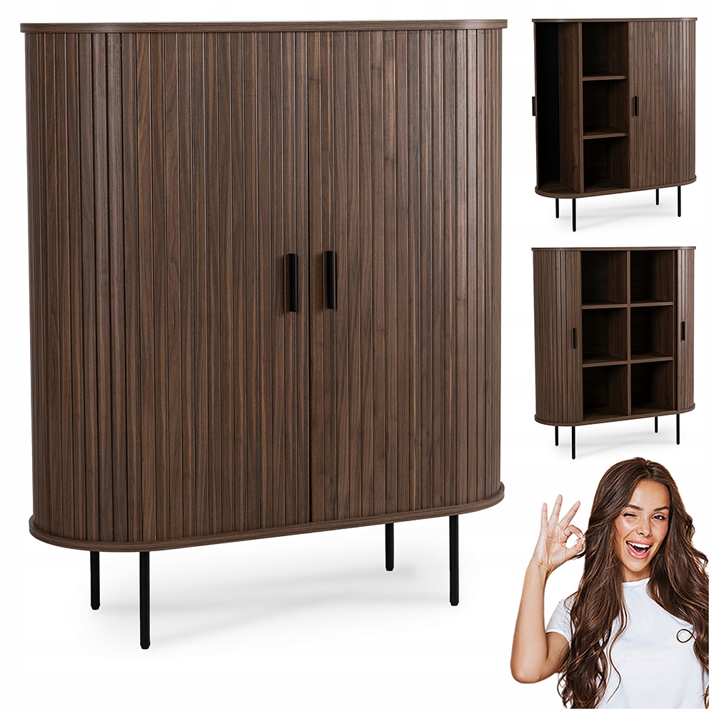 Komoda s lamelami Velká vysoká do obývacího pokoje Ložnice Loft Ořech Trish 100 cm