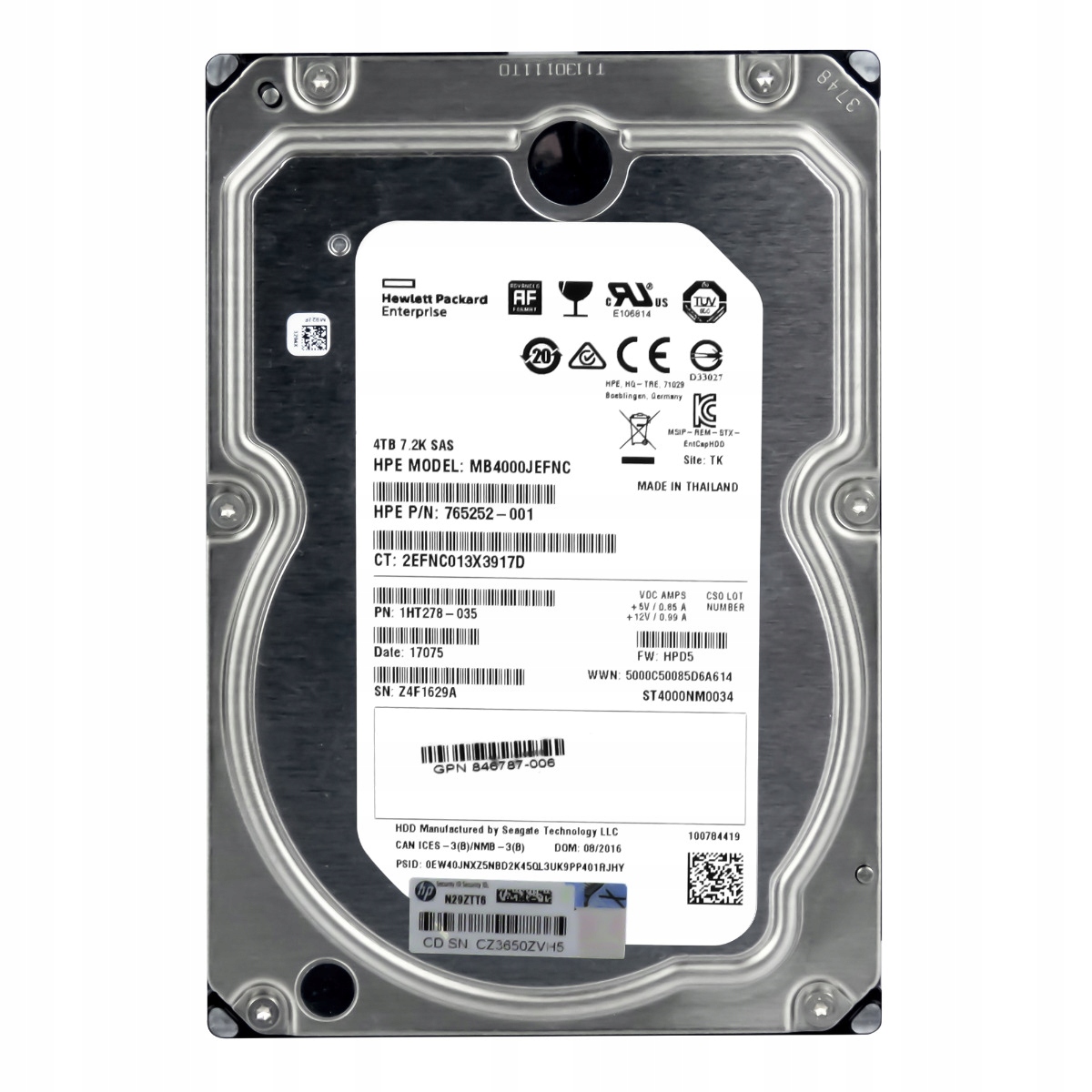 Hp 765252-001 4TB 7.2K 128MB SAS-3 3.5'' MB4000JEFNC
